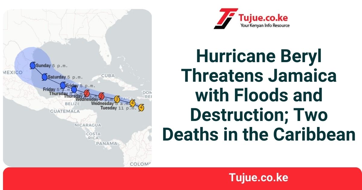 Powerful Hurricane Beryl approaches Jamaica with 165 mph winds. Two deaths reported in Caribbean. Flash flood warnings issued.